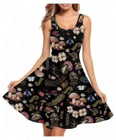 Womens Sleeveless Dress Summer A Line Beach Midi Sundresses Plus Size XS-4XL Vintage Butterfly Daisy Flower Mushroom $13.44 D...