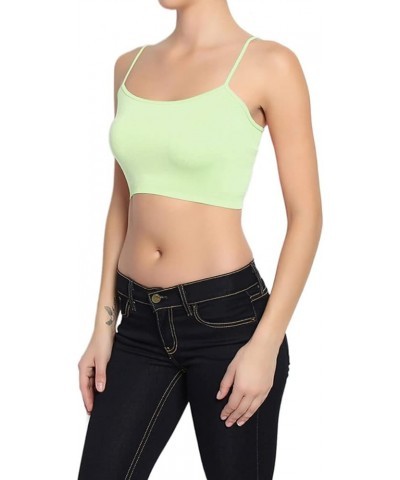 Seamless Spaghetti Strap Crop Tank Top Stretch Cami Bandeau Bralette Light Green $12.59 Tanks