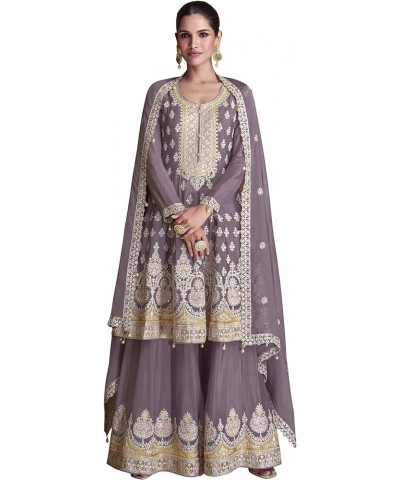 Party Wear Ready To Wear Indian Pakistani Sharara Faux Georgette Suit for Women Lavender $38.22 Suits