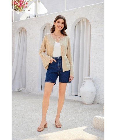 Women's Button Down Long Sleeve Cardigan Classic Flowy Soft Crew Neck Knit Sweater 2024 Champagne $16.95 Sweaters