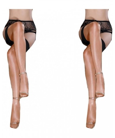 Ultra Thin Sheer Thigh High Rib Silky Control Top Tight, Ultra Shimmery Footed Top Stockings 2pcs 30d Gold Coffee $7.14 Socks