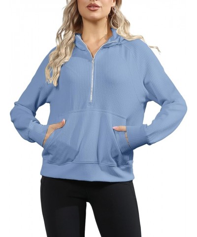 Womens Cropped Hoodies Sweatshirts Half Zip Long Sleeve Pullover Fall Outfits Y2K Clothes Blue $8.69 Hoodies & Sweatshirts