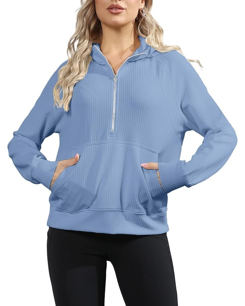 Womens Cropped Hoodies Sweatshirts Half Zip Long Sleeve Pullover Fall Outfits Y2K Clothes Blue $8.69 Hoodies & Sweatshirts