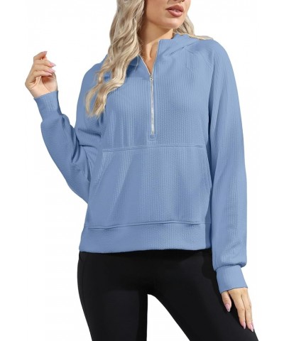 Womens Cropped Hoodies Sweatshirts Half Zip Long Sleeve Pullover Fall Outfits Y2K Clothes Blue $8.69 Hoodies & Sweatshirts