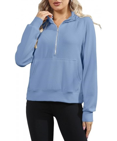 Womens Cropped Hoodies Sweatshirts Half Zip Long Sleeve Pullover Fall Outfits Y2K Clothes Blue $8.69 Hoodies & Sweatshirts