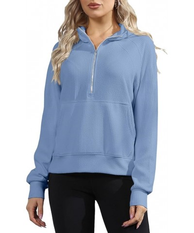 Womens Cropped Hoodies Sweatshirts Half Zip Long Sleeve Pullover Fall Outfits Y2K Clothes Blue $8.69 Hoodies & Sweatshirts