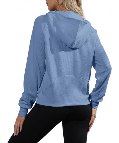 Womens Cropped Hoodies Sweatshirts Half Zip Long Sleeve Pullover Fall Outfits Y2K Clothes Blue $8.69 Hoodies & Sweatshirts