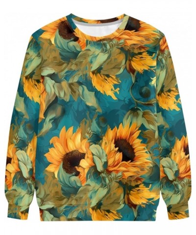 JooMeryer Women's Van Gogh Starry Night 3D Printed Crew Neck Sweatshirts Pullover Green Yellow Sunflower $19.19 Hoodies & Swe...