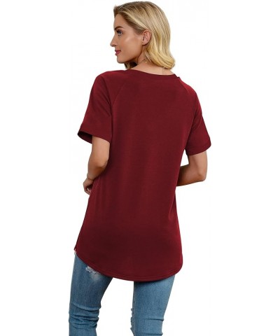 Women's Summer Casual Tops V-Neck Soft Raglan Short Sleeves Tops Basic T-Shirt Split Blouse with Side Zipper A 06 Wine Red $1...