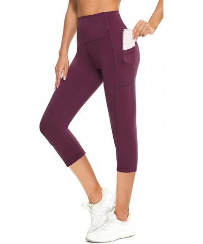 Women's High Waist Yoga Pants with Pockets,Workout Running Yoga Leggings for Women Dark Red Capri $12.50 Activewear