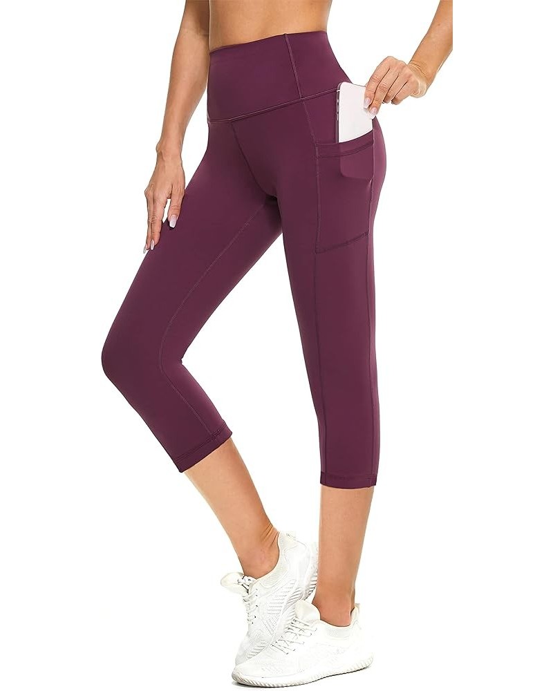 Women's High Waist Yoga Pants with Pockets,Workout Running Yoga Leggings for Women Dark Red Capri $12.50 Activewear