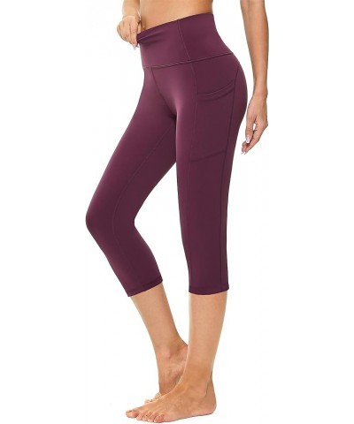 Women's High Waist Yoga Pants with Pockets,Workout Running Yoga Leggings for Women Dark Red Capri $12.50 Activewear