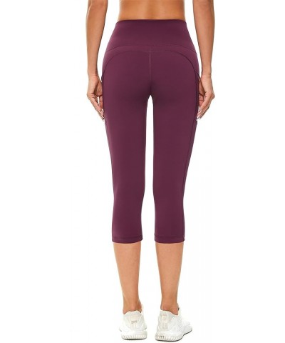 Women's High Waist Yoga Pants with Pockets,Workout Running Yoga Leggings for Women Dark Red Capri $12.50 Activewear