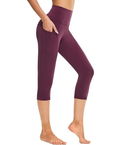 Women's High Waist Yoga Pants with Pockets,Workout Running Yoga Leggings for Women Dark Red Capri $12.50 Activewear