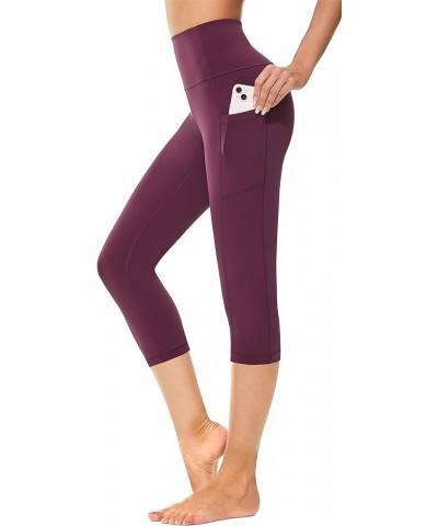 Women's High Waist Yoga Pants with Pockets,Workout Running Yoga Leggings for Women Dark Red Capri $12.50 Activewear