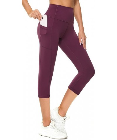 Women's High Waist Yoga Pants with Pockets,Workout Running Yoga Leggings for Women Dark Red Capri $12.50 Activewear