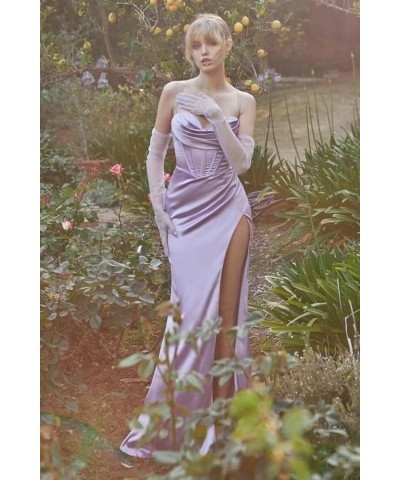 Spaghetti Straps Satin Prom Dresses Long Mermaid Bridesmaid Dress Slit Halter Formal Evening Party Gown Purple $23.46 Dresses