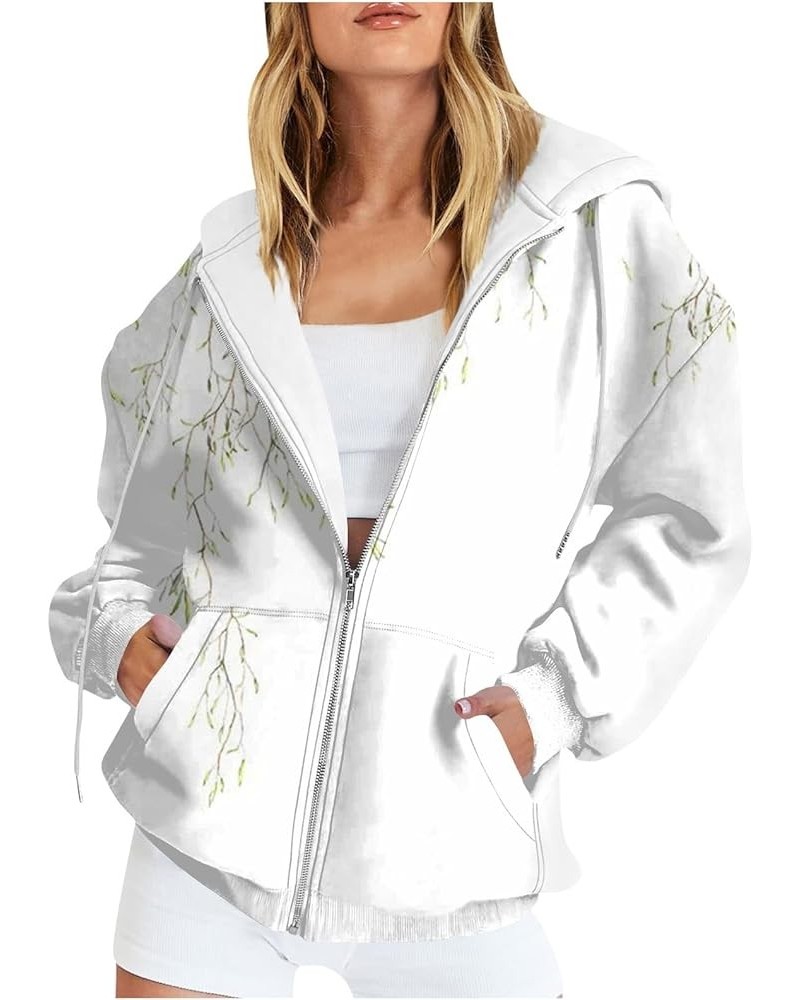 Zip Hoodies for Women Dressy Y2k Activewear Hooded Jacket Coat Printed Fall Sweatshirt Outwear with Pockets 2-white $6.85 Act...