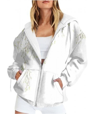 Zip Hoodies for Women Dressy Y2k Activewear Hooded Jacket Coat Printed Fall Sweatshirt Outwear with Pockets 2-white $6.85 Act...