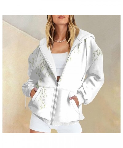 Zip Hoodies for Women Dressy Y2k Activewear Hooded Jacket Coat Printed Fall Sweatshirt Outwear with Pockets 2-white $6.85 Act...