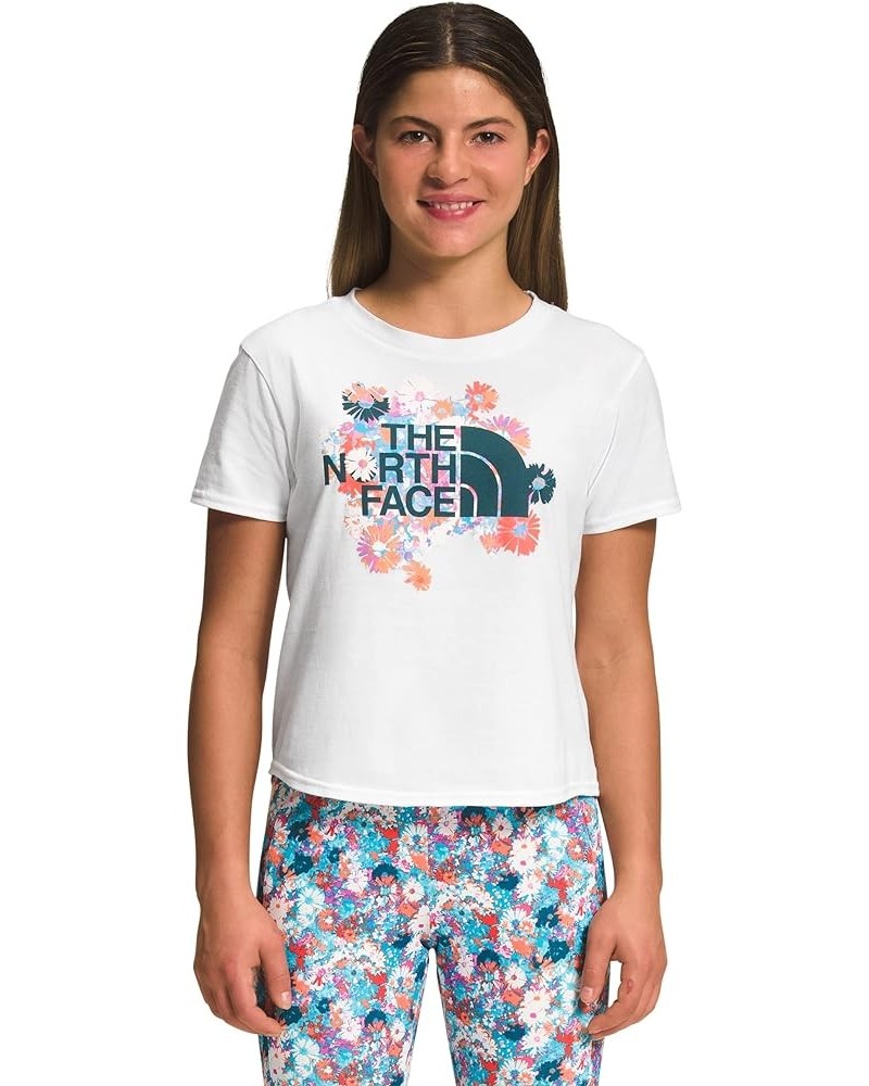 Girl's Short Sleeve Graphic Tee (Little Kids/Big Kids) Tnf White/Scuba Blue $10.08 T-Shirts