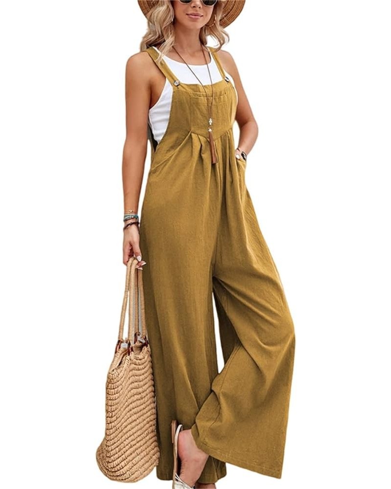 Women's Casual Loose Sleeveless Jumpsuits Wide Leg Jumpsuit Plus Size Solid Color Baggy Rompers Overalls with Pockets Brown $...