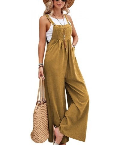 Women's Casual Loose Sleeveless Jumpsuits Wide Leg Jumpsuit Plus Size Solid Color Baggy Rompers Overalls with Pockets Brown $...