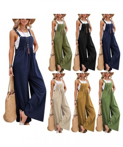 Women's Casual Loose Sleeveless Jumpsuits Wide Leg Jumpsuit Plus Size Solid Color Baggy Rompers Overalls with Pockets Brown $...