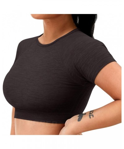 Amplify Women's Seamless Short Sleeve Crop Top Workout Gym Yoga Tops for Women Athletic Shirts Tee 1 Chocolate $12.47 Shirts