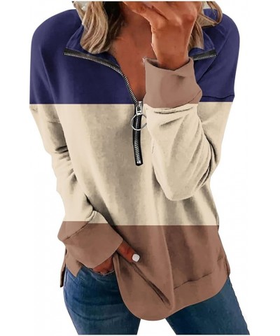 Womens Crew Neck Sweatshirt 2023 Striped Color Block Blouese Long Sleeve Pullover Tops Fall Fashion Clothes 20_khaki $8.84 Ho...