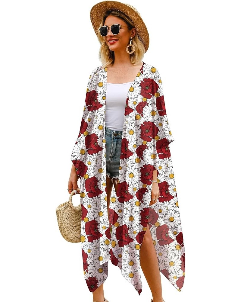 Women's Long Floral Kimono Printed Cardigan Sheer Swimsuit Cover Ups H48 $14.74 Swimsuits