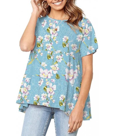 Women's Peplum Tops Summer Short Sleeve Ruffle Loose Shirt Blouse Blue, Floral $13.49 Blouses