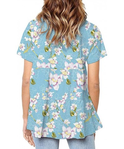 Women's Peplum Tops Summer Short Sleeve Ruffle Loose Shirt Blouse Blue, Floral $13.49 Blouses