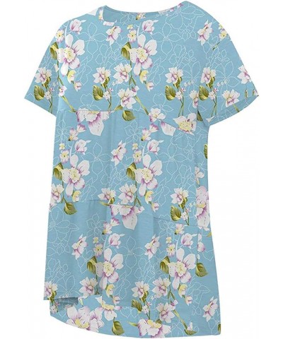 Women's Peplum Tops Summer Short Sleeve Ruffle Loose Shirt Blouse Blue, Floral $13.49 Blouses