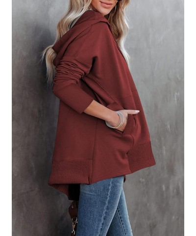 Women Casual Button Hoodies Oversized V Neck Long Sleeve Pullover Sweatshirt Hooded Tops with Pockets Wine $16.38 Hoodies & S...