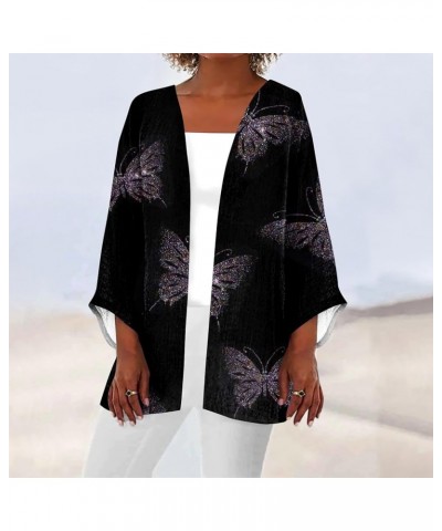 Womens 2024 Summer Floral Printed Cardigan Long Sleeve Kimono Loose Cover Up Casual Blouse Tops Cruise Outfits 12-black $8.85...