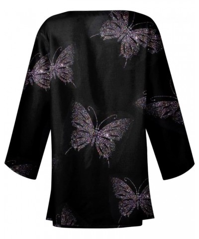 Womens 2024 Summer Floral Printed Cardigan Long Sleeve Kimono Loose Cover Up Casual Blouse Tops Cruise Outfits 12-black $8.85...