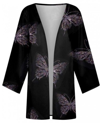 Womens 2024 Summer Floral Printed Cardigan Long Sleeve Kimono Loose Cover Up Casual Blouse Tops Cruise Outfits 12-black $8.85...