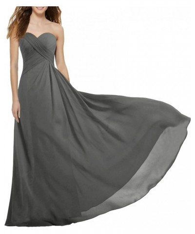 Women's Strapless Long Bridesmaid Dresses Chiffon Wedding Prom Gown Gray $39.10 Dresses