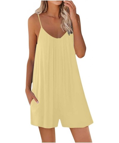 Rompers for Women Summer 2023 Casual Loose Sleeveless Spaghetti Strap Jumpsuit Boho Overall Shorts with Pockets Yellow $5.71 ...