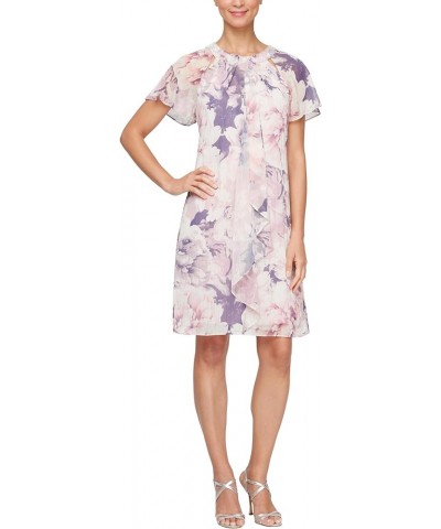 Women's Sleeveless Cutout Pearl Neck Dress Lilac Pink Floral $17.99 Dresses