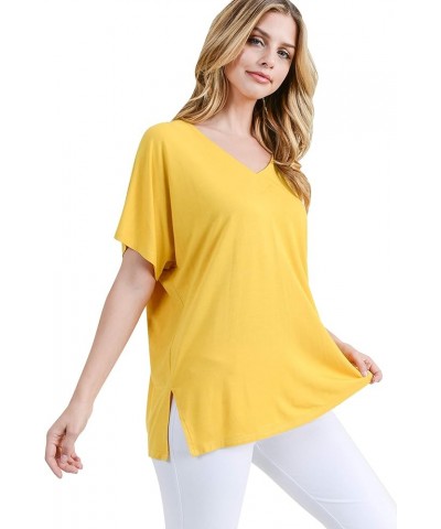 Women's Short Sleeve Summer V-Neck Oversized Top Multiple Colors Plus Mustard $10.49 T-Shirts