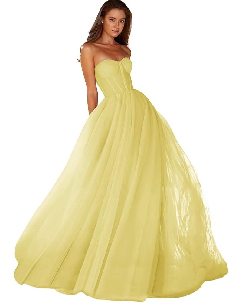 Sweetheart Ball Gown Prom Dress 2023 Tulle Long Women Formal Evening Gowns Light Yellow $34.85 Dresses