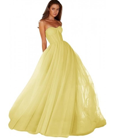 Sweetheart Ball Gown Prom Dress 2023 Tulle Long Women Formal Evening Gowns Light Yellow $34.85 Dresses