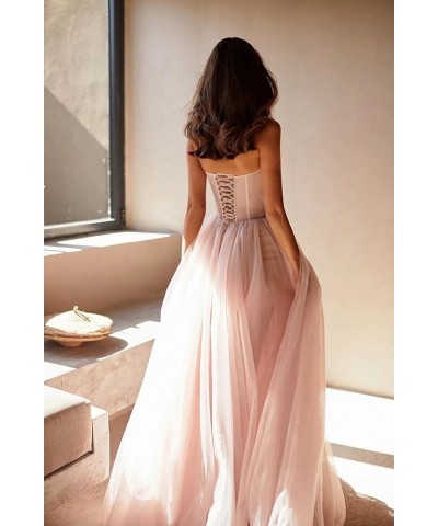 Sweetheart Ball Gown Prom Dress 2023 Tulle Long Women Formal Evening Gowns Light Yellow $34.85 Dresses