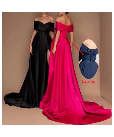 Women's Off Shoulder High Slit Prom Dresses Long Sexy Spaghetti Satin Prom Party Gowns Acid Blue $43.68 Dresses