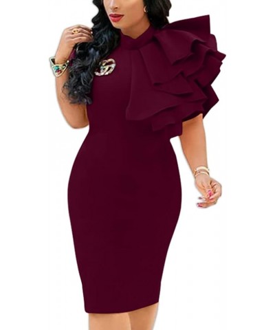 Women's Cocktail Bodycon Ruffle Sleeveless Formal Mini Pencil Dress Grape Violet $17.84 Dresses