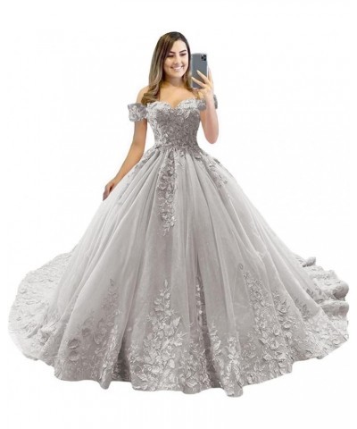 Floral Flower Quinceanera Dresses Lace Princess Ball Gown Puffy Sparkly Tulle Sweet 16 Dresses for Birthday Party Silver $55....