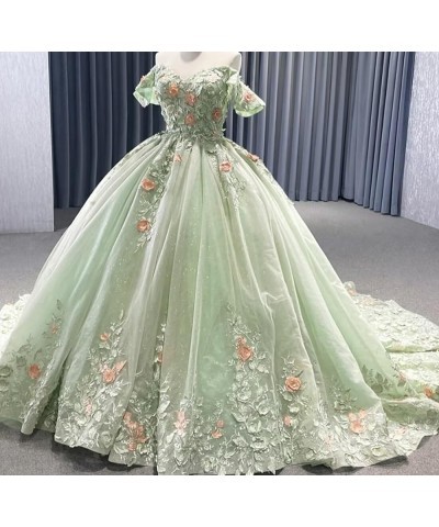 Floral Flower Quinceanera Dresses Lace Princess Ball Gown Puffy Sparkly Tulle Sweet 16 Dresses for Birthday Party Silver $55....