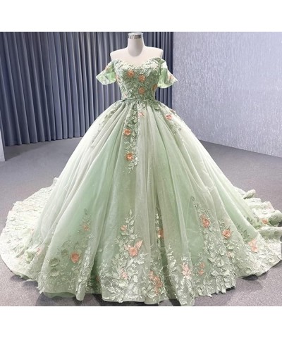 Floral Flower Quinceanera Dresses Lace Princess Ball Gown Puffy Sparkly Tulle Sweet 16 Dresses for Birthday Party Silver $55....